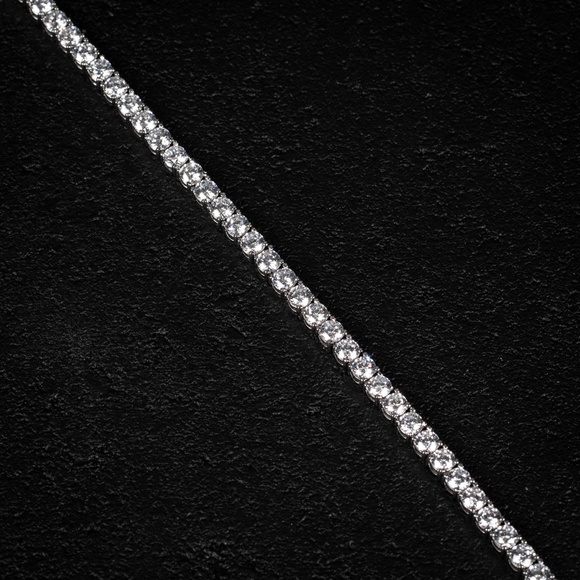 Men's White Gold Plated Silver Cz Iced 30 Pointer Tennis Chain Bracelet - Picture 4 of 4